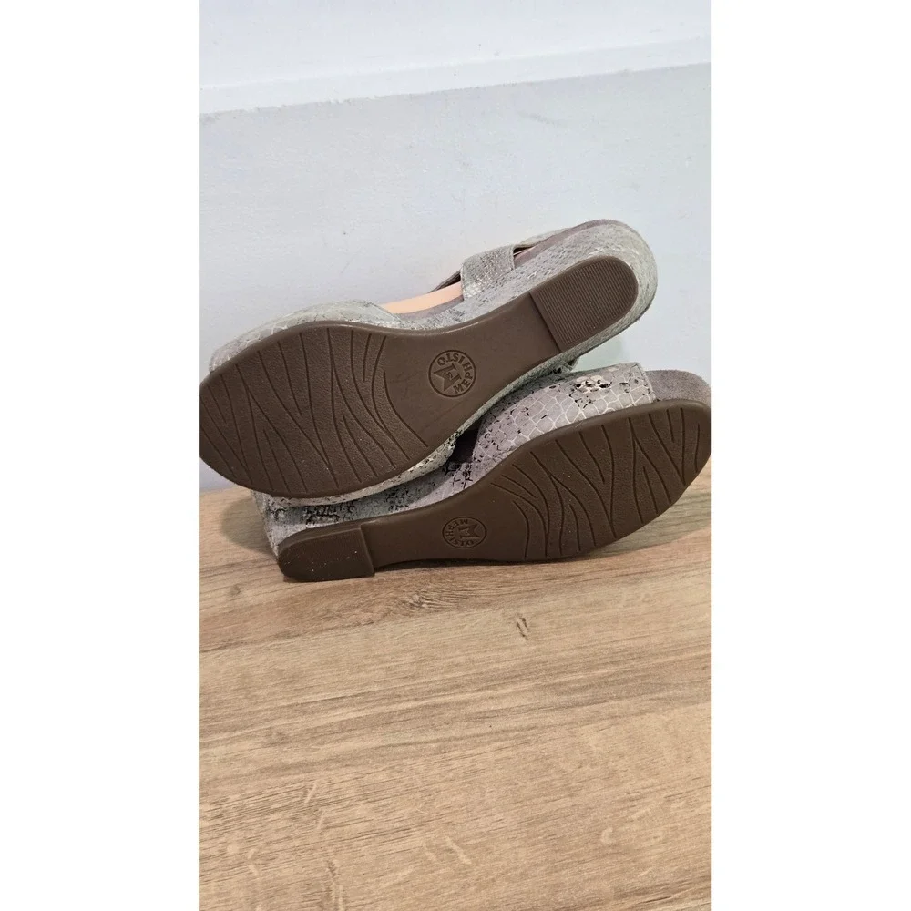 Mephisto Beauty Wedge‎ Sandals Womens 38/8 Grey Snakeskin nubuck Leather comfort